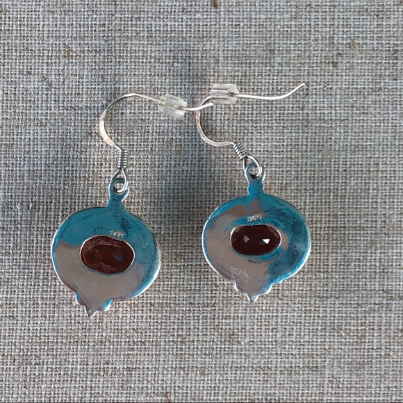 Silver with Orange Stone Earrings - 925 Silver - Picture 2 of 10